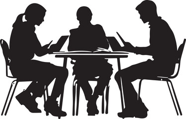 Students Working Stylized Silhouette Vector Illustration Graphic