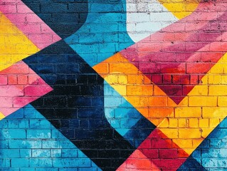 Colorful mural on brick wall