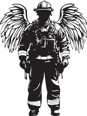 Stylized Firefighter with Angel Wings Vector Illustration Graphic