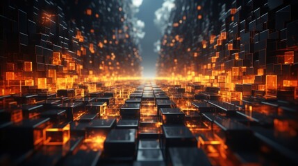 Glowing Cubic Pathway: A Digital Abstract