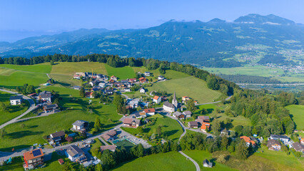 The village of Gurtis near Nenzing and Frastanz in the Walgau Valley, State of Vorarlberg, Austria, Drone Photography