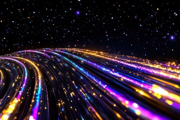 Colorful Fiber Optic Strands in Modern Art Installation: A Close-up View of Dynamic Light for...