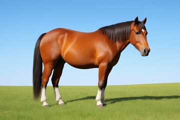 Fototapeta premium there is a brown horse standing in a field of green grass