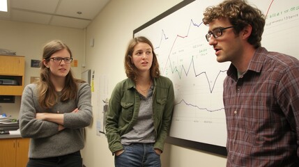 Collaborative Team Meeting in Office with Data Presentation on Whiteboard