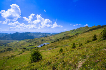 Mellental in the Bregenzerwald Region, State of Vorarlberg, Austria, Sünser See as seen from Sünser Joch