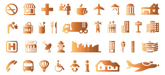 City life and environment icon set