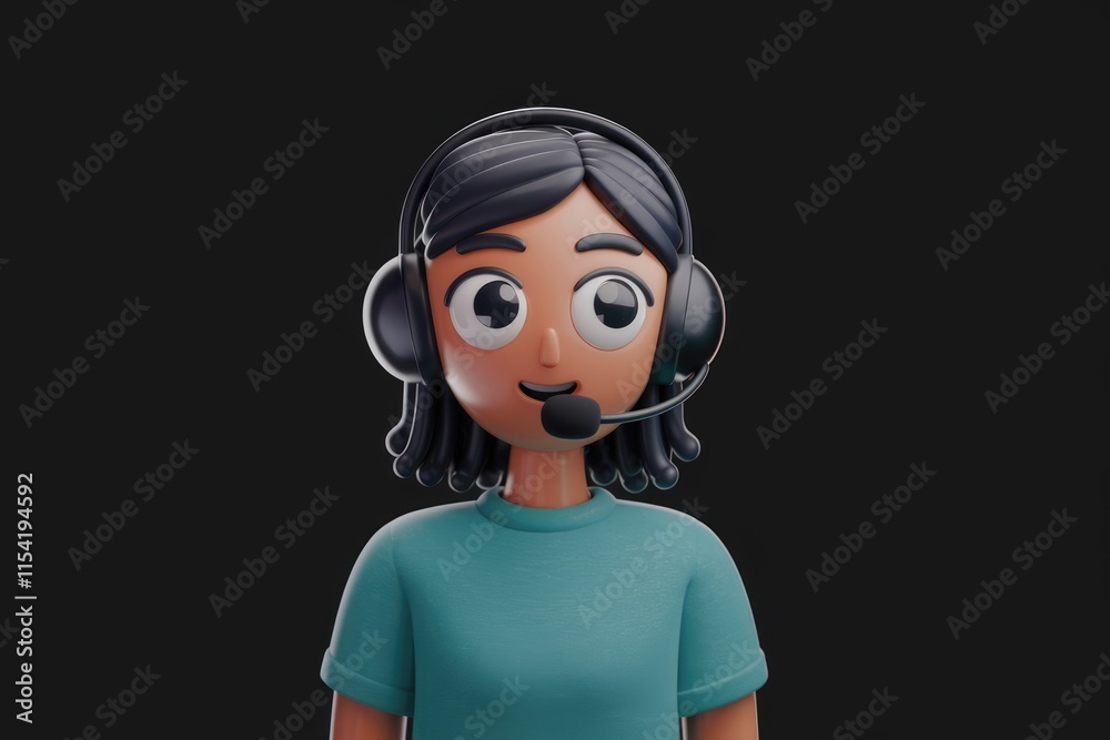 Poster a 3d rendered cartoon of a cheerful customer service representative wearing a headset.