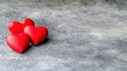 Three Heart-Shaped Objects on Textured Gray Background for Valentine's Day