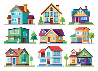Flat Design Modern Cottage and Hotel Icons for Architecture and Real Estate  isolated on white background. Vector illustration.