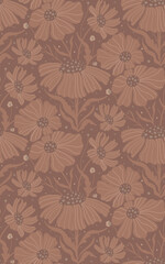 Hand drawn, seamless floral pattern in mocha mousse color for fabric, wallpaper, surface etc