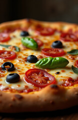 Italian pizza with tomatoes and cheese close-up