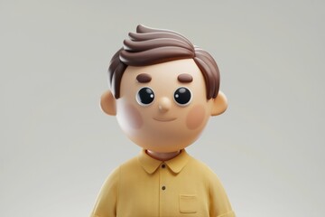 A cheerful 3D cartoon boy with brown hair, wearing a yellow shirt, and a friendly smile.