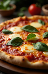 Italian pizza with tomatoes and cheese close-up
