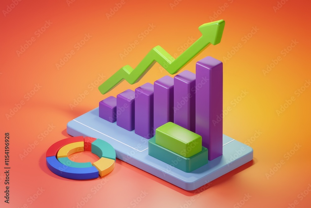 Aufkleber Upward trending bar graph and pie chart illustrating business growth and data analysis.