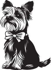 Yorkshire Terrier Dog with Bow Tie Stylized Silhouette Vector Illustration Graphic