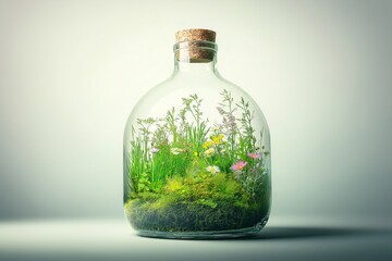 Self-Contained Ecosystem in Glass Bottle: Miniature World