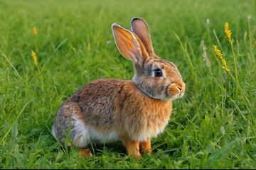 Fototapeta premium there is a rabbit that is sitting in the grass
