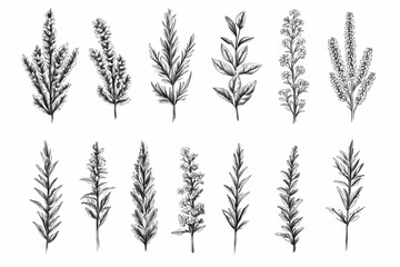 Hand-drawn Botanical Illustrations of Different Herb Plants