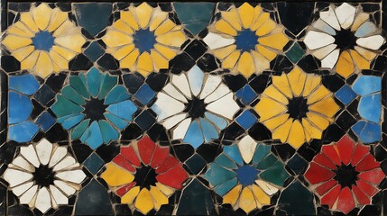 Colorful mosaic tile floral pattern.