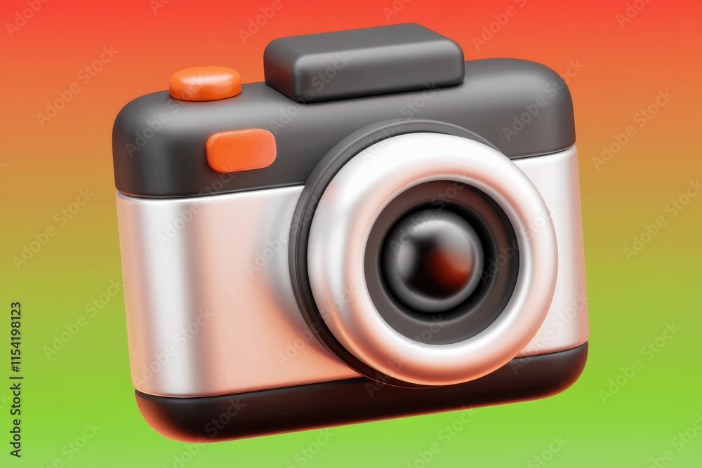 Poster A 3D rendering of a stylized camera icon, featuring a sleek design and vibrant color scheme.