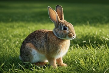 there is a rabbit that is sitting in the grass