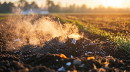 Obraz premium Morning Light on Agricultural Soil Contamination