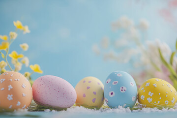 Cheerful Easter Decoration Background with Colorful Eggs and Vibrant Spring Holiday Decor