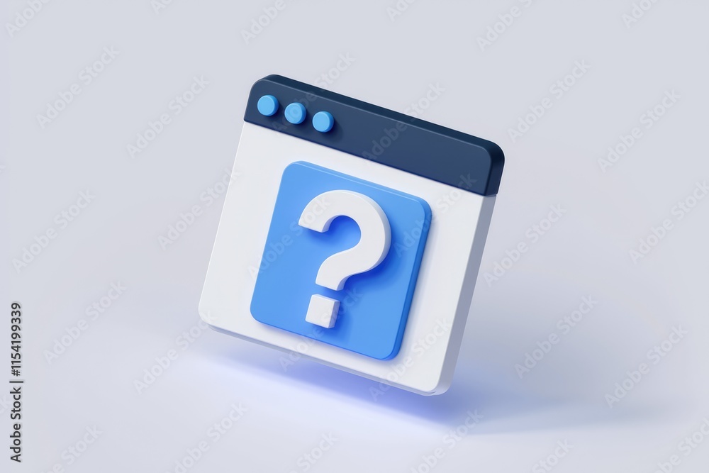 Aufkleber 3D render of a webpage icon with a question mark, symbolizing online queries and FAQs.