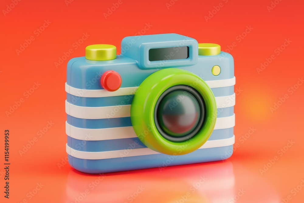 Aufkleber a playful 3d rendering of a cartoon camera, showcasing vibrant colors and a fun design.