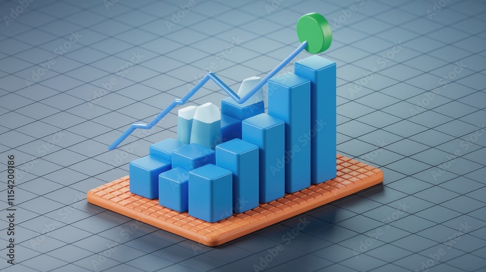 Poster an upward trending bar graph showcases growth, progress, and success with a final peak indicated by 