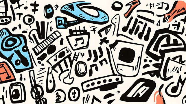Colorful Music Doodle Background Illustration.
