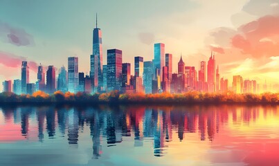 Fototapeta premium Panoramic View of a Modern City with Contemporary Buildings and Urban Energy