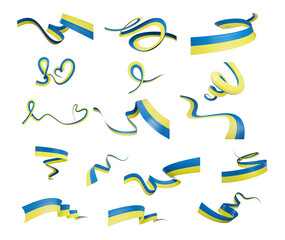 Set Of Different Style Of Ukraine Flags Shiny Ribbon Flags On White Background 3d Illustration