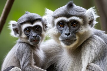 Obraz premium there are two monkeys that are sitting together on a tree