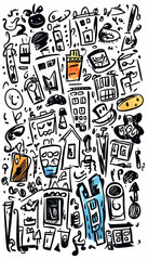 Doodle Cityscape Hand-drawn urban scene background for design projects.