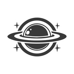 Vector Black and White Saturn Planet Icon with Rings and Stars