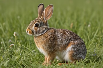 there is a rabbit that is sitting in the grass