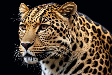Naklejka premium leopard with a black background and a brown spot on its face