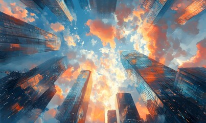 Fototapeta premium Panoramic Background of a Cityscape with Architectural Innovation