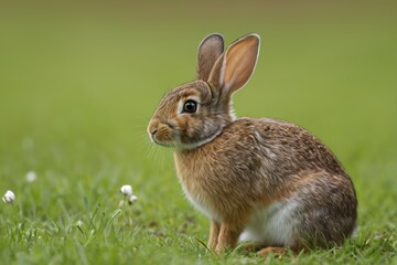 there is a rabbit that is sitting in the grass