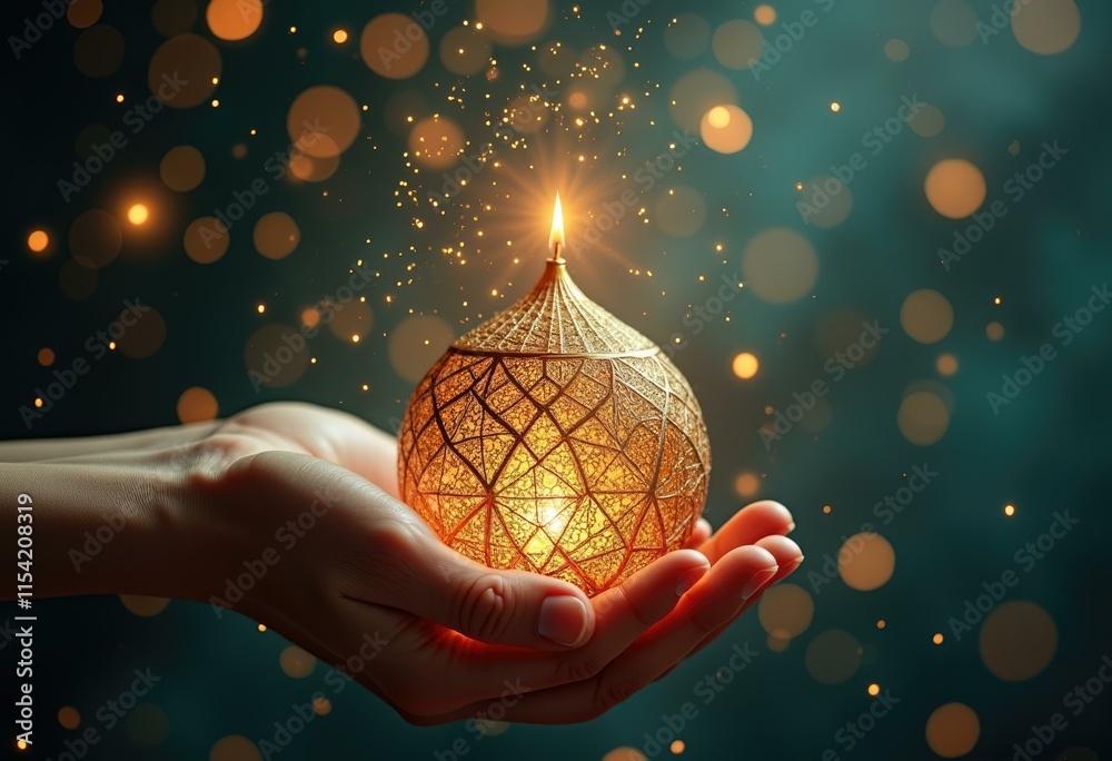 Poster a golden lantern glowing with light held in open hands.