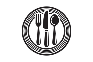Dinner Plate, Fork and Knife Silhouette 