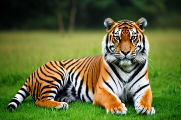 Naklejka premium there is a tiger that is laying down in the grass