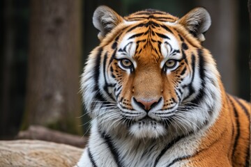 Fototapeta premium there is a tiger that is laying down on the ground