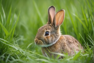 Fototapeta premium there is a rabbit that is sitting in the grass