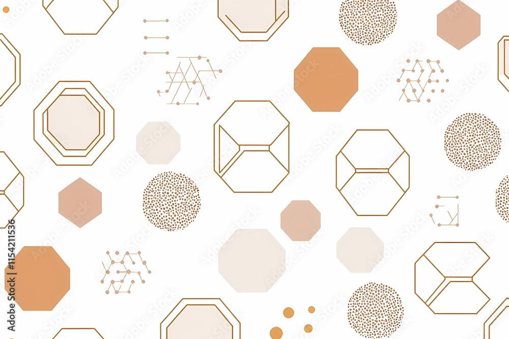 Wall mural abstract geometric patterns in soft earthy tones on white background