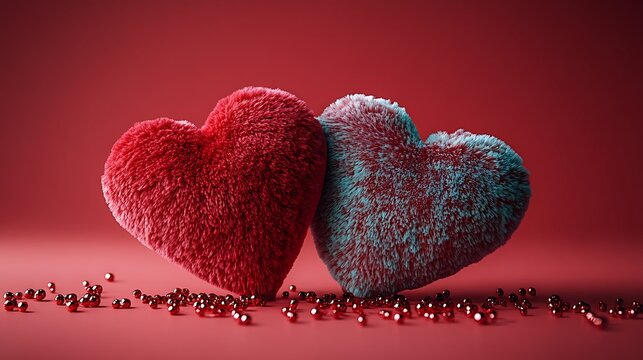 Two Red and Blue Hearts Together



