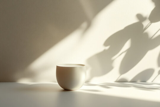 White cup on table with steam rising. Rain splatters on window in the background, creating a cozy, indoors vibe.