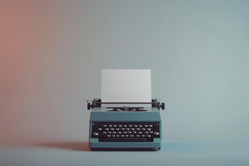 Photo of World Writer's Day celebrated on March 3, a classic typewriter with a blank sheet of paper inserted, isolated on a solid light gray background with ample copy space, symbolizing creativity