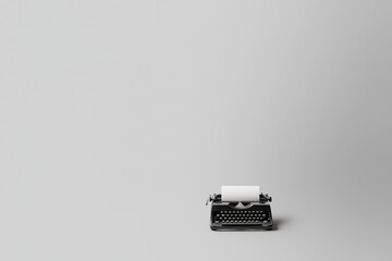 Photo of World Writer's Day celebrated on March 3, a classic typewriter with a blank sheet of paper inserted, isolated on a solid light gray background with ample copy space, symbolizing creativity